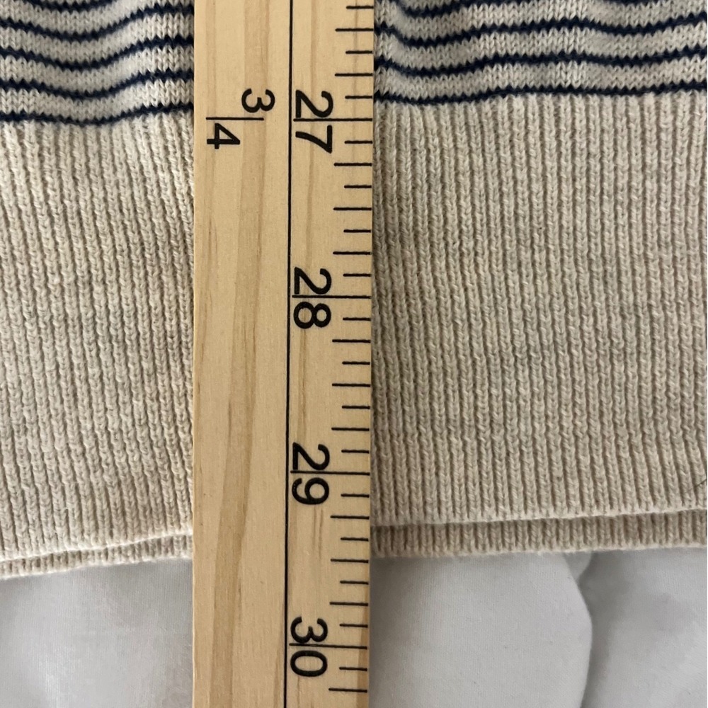 J Crew Mens Striped Crewneck Sweater‎ XL Beige Navy Cotton V-Neck - Picture 7 of 8